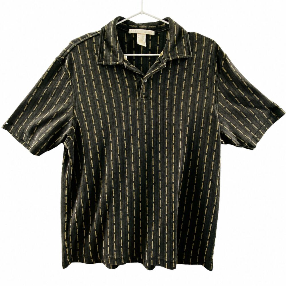 Perry Ellis Men's Polo Shirt Size Small Black Striped Short Sleeve Casual